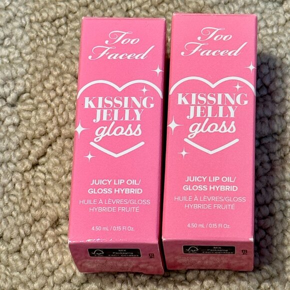 2 New Too Faced Kissing Jelly Gloss Juicy Lip Oil/Gloss Sour Watermelon - Picture 1 of 3